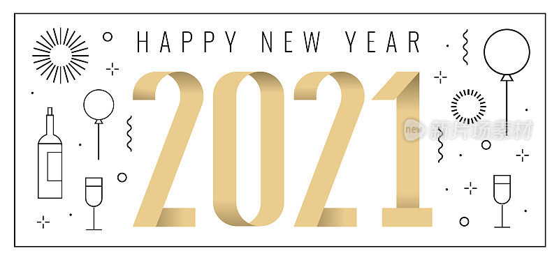 2021 new year card with linear new year icons